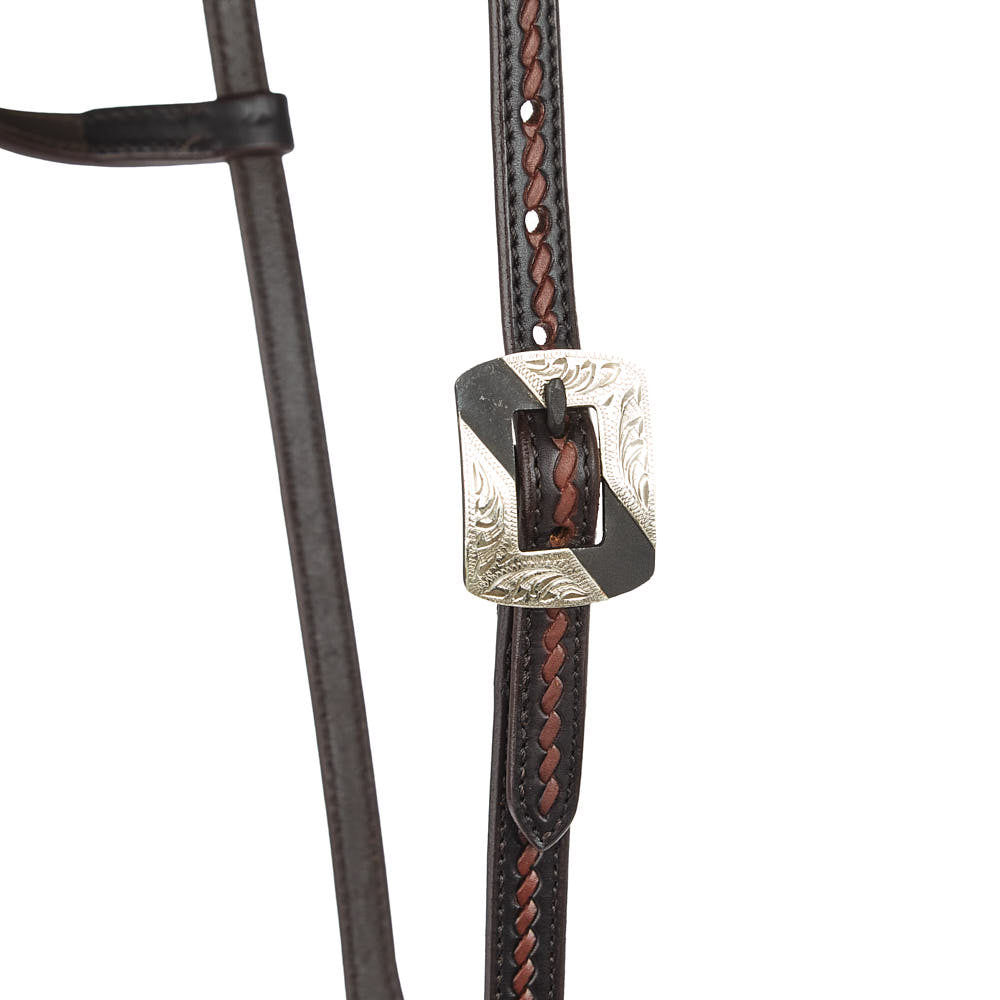 Mayatex headstall with oiled rope, black leather braided trim silver buckle 5/8 inch on Tampa Home & Garden Store