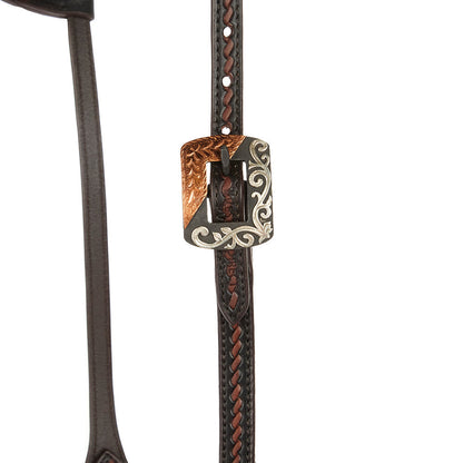 Headstall Mayatex single-ear oiled leather copper bar silver scroll buckle on Tampa Home & Garden Store