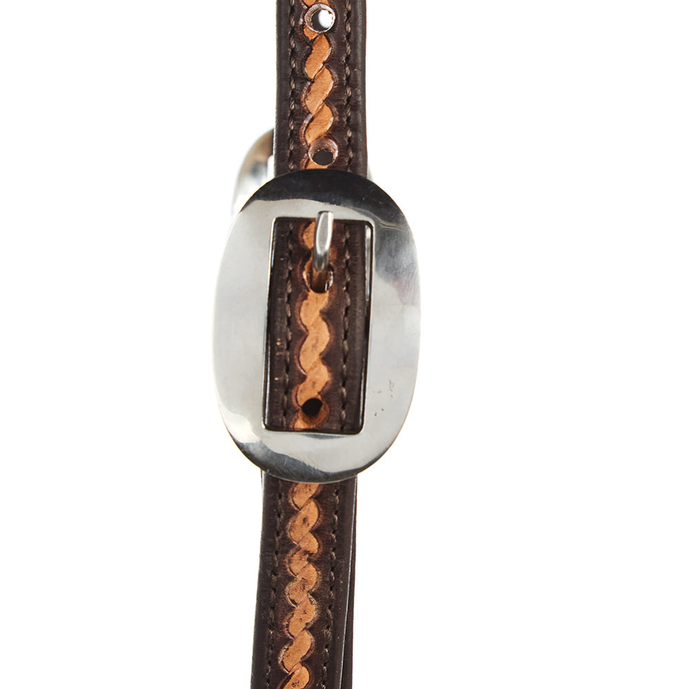 Mayatex WD-RTSEH-MO medium oil rope-tooled 5/8in single ear headstall with silver buckle on Tampa Home & Garden Store