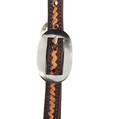 Mayatex WD-RTSEH-MO medium oil rope-tooled 5/8in single ear headstall with silver buckle on Tampa Home & Garden Store