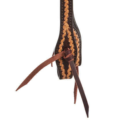 Headstall Mayatex rope-tooled oil leather with tan rope overlay, 5/8 in, single ear on Tampa Home & Garden Store