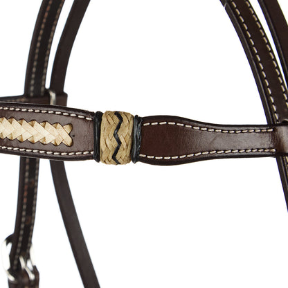 WD-SBH10 braided rawhide chocolate browband headstall Mayatex brown leather with white stitching on Tampa Home & Garden Store
