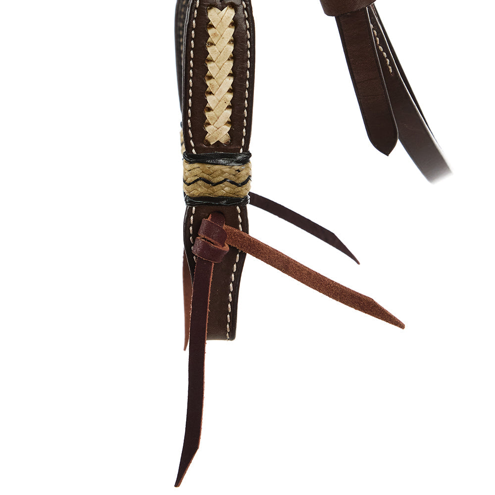 Mayatex WD-SBH10 Braided Rawhide Chocolate Browband Headstall with brown leather and beige braid on Tampa Home & Garden Store