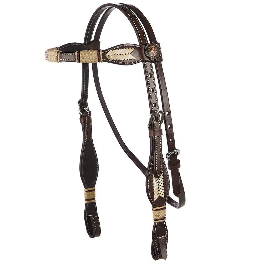 WD-SBH11 Natural Rawhide Scalloped Quick Change Browband Headstall Mayatex brown leather on Tampa Home & Garden Store