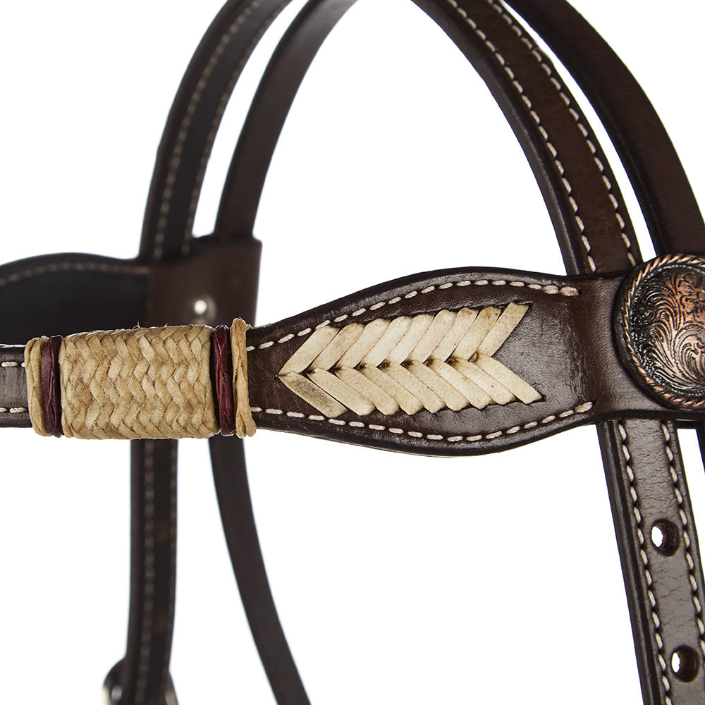 Browband headstall Mayatex WD-SBH11 natural rawhide with scalloped quick-change browband on Tampa Home & Garden Store