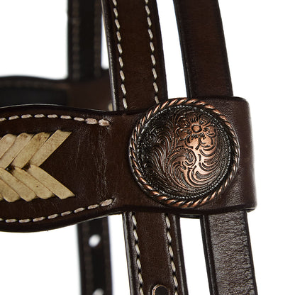 WD-SBH11 natural rawhide scalloped quick-change browband headstall with concho by Mayatex on Tampa Home & Garden Store