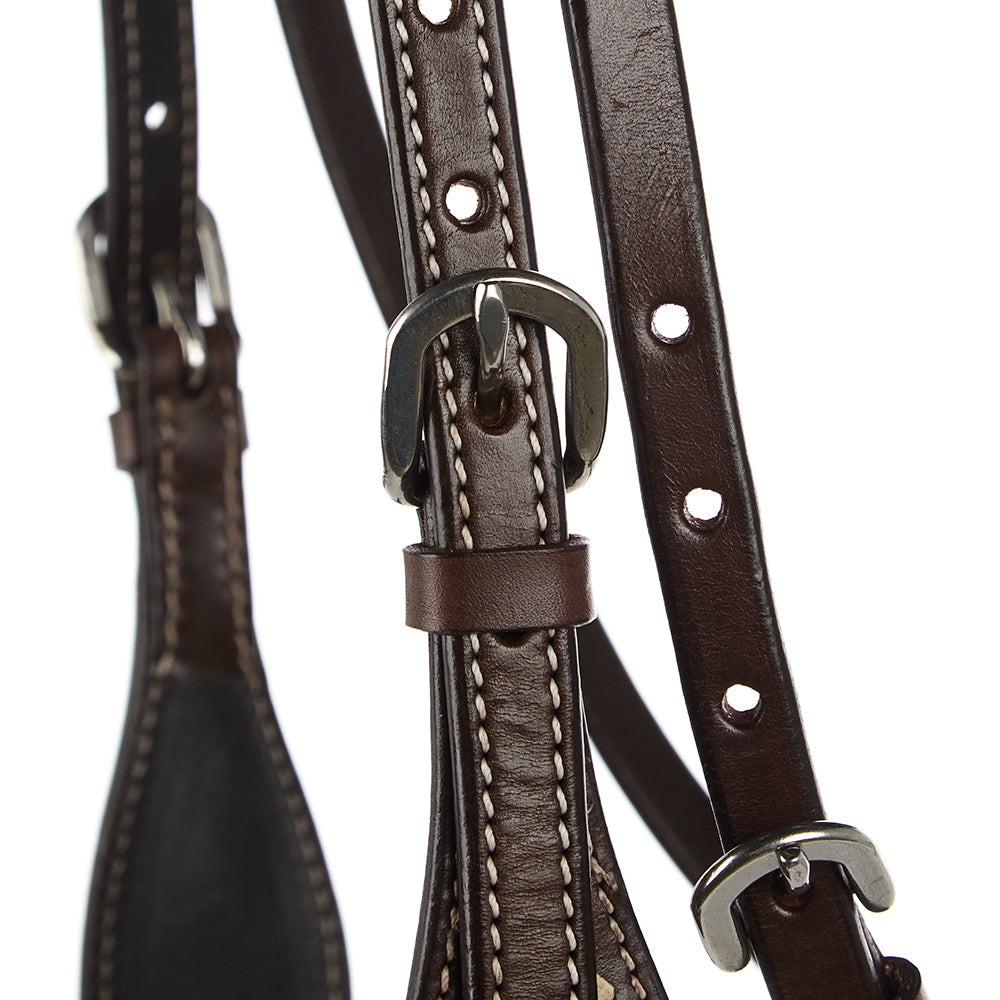WD-SBH11 Natural Rawhide Browband Headstall with scalloped brown leather and white stitching on Tampa Home & Garden Store