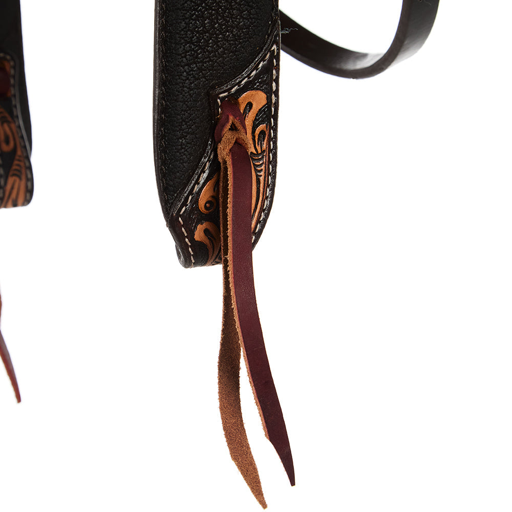 WD-SBH1 Mayatex black overlay tooled combo browband headstall with brown leather lace tassels on Tampa Home & Garden Store