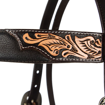 Mayatex WD-SBH1 Black overlay tooled browband headstall leather tack & supplies on Tampa Home & Garden Store