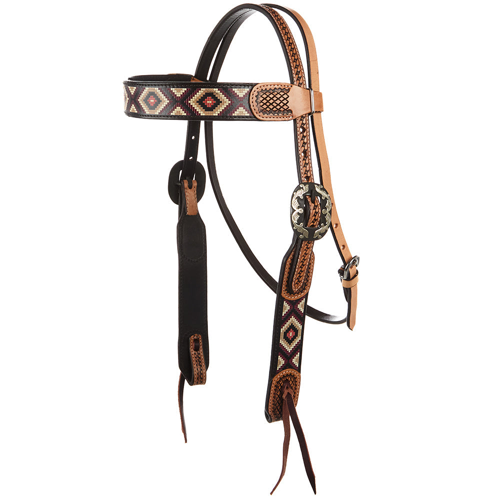 Browband headstall Mayatex WD-SBH4 Burgundy Cream embossed beadwork leather straps on Tampa Home & Garden Store