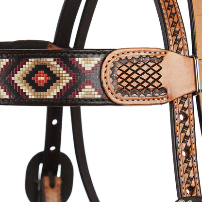 WD-SBH4 Burgundy Cream Embossed Beadwork Browband Headstall Mayatex on Tampa Home & Garden Store