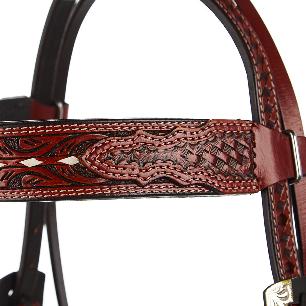 Mayatex Buckstitch Ranger Browband Headstall burgundy tooled leather buckstitch on Tampa Home & Garden Store