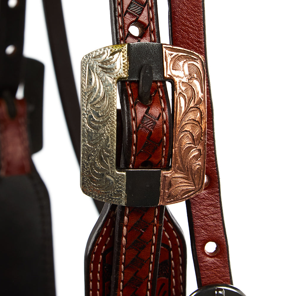 WD-SBH5 Buckstitch Ranger Browband Headstall by Mayatex, red-brown leather with two-tone buckle on Tampa Home & Garden Store