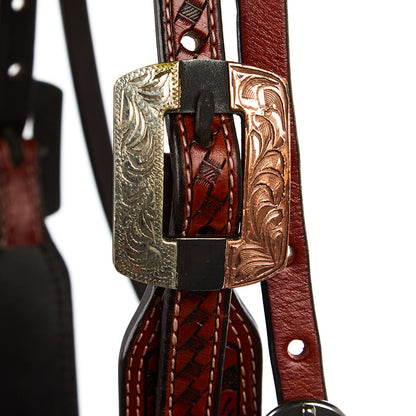 WD-SBH5 Buckstitch Ranger Browband Headstall by Mayatex, red-brown leather with two-tone buckle on Tampa Home & Garden Store