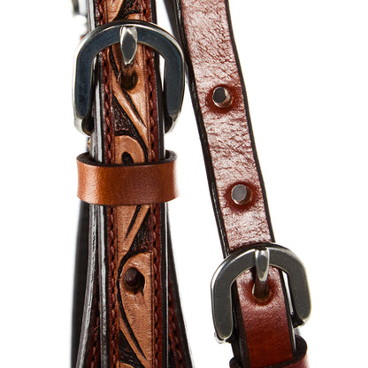 Mayatex WD-SBH7 floral tooled chestnut browband headstall with metal buckles on Tampa Home & Garden Store