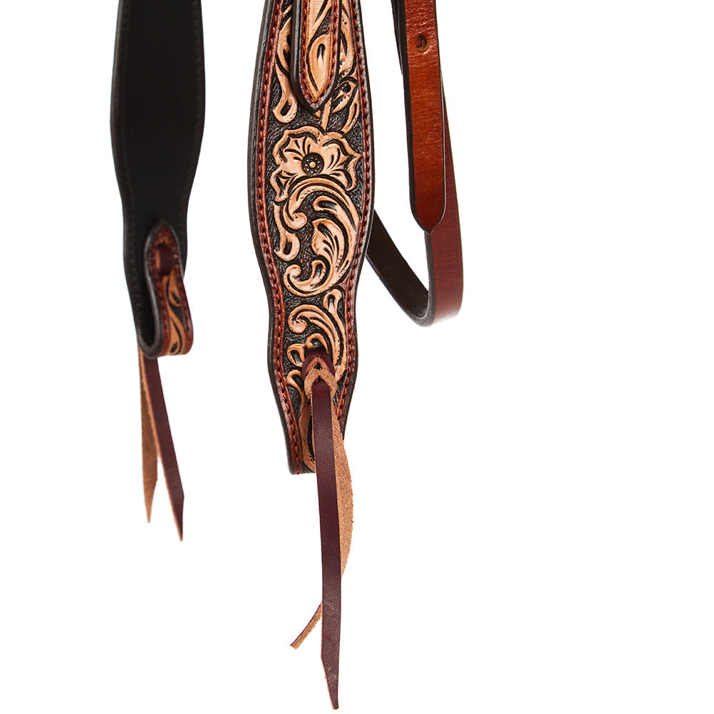 WD-SBH7 floral tooled chestnut browband headstall by Mayatex tack & supplies on Tampa Home & Garden Store