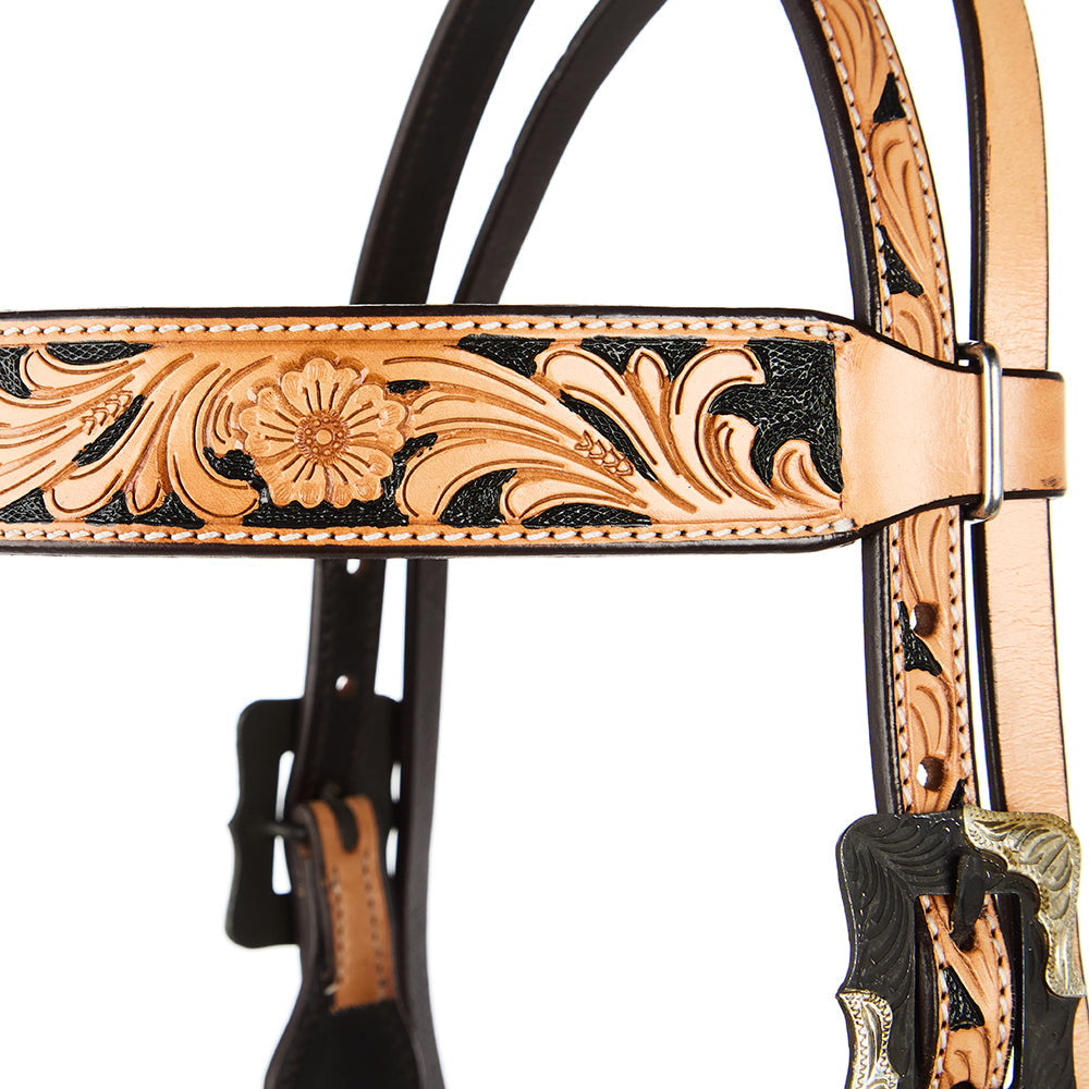 WD-SBH8 Mayatex Natural Floral Tooling Browband Headstall tan leather on Tampa Home & Garden Store