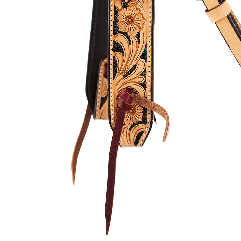 WD-SBH8 Natural Floral Tooling Browband Headstall by Mayatex tan leather with brown laces on Tampa Home & Garden Store