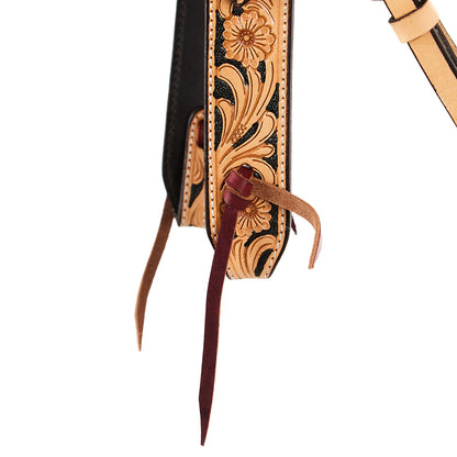 WD-SBH8 Natural Floral Tooling Browband Headstall by Mayatex tan leather with brown laces on Tampa Home & Garden Store
