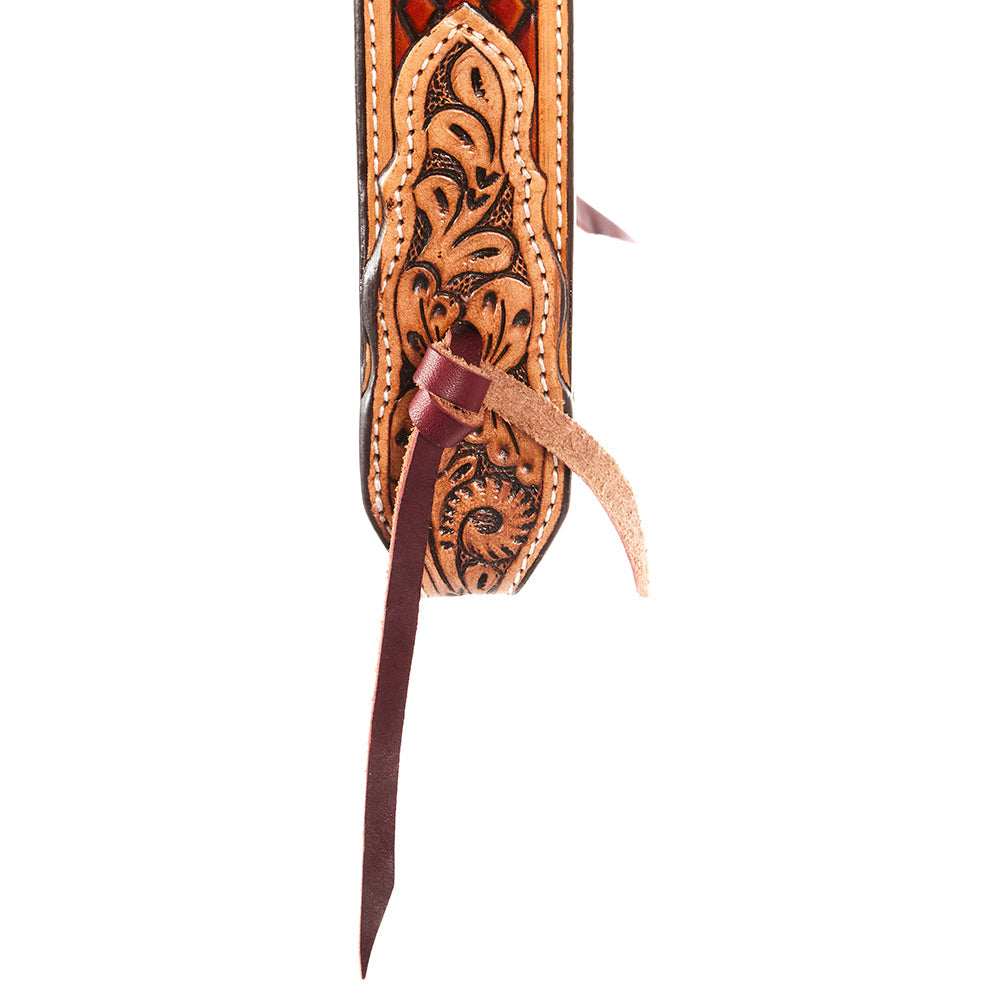 WD-SBH9 Chestnut Ranger Browband Headstall by Mayatex, tooled leather with suede ties on Tampa Home & Garden Store