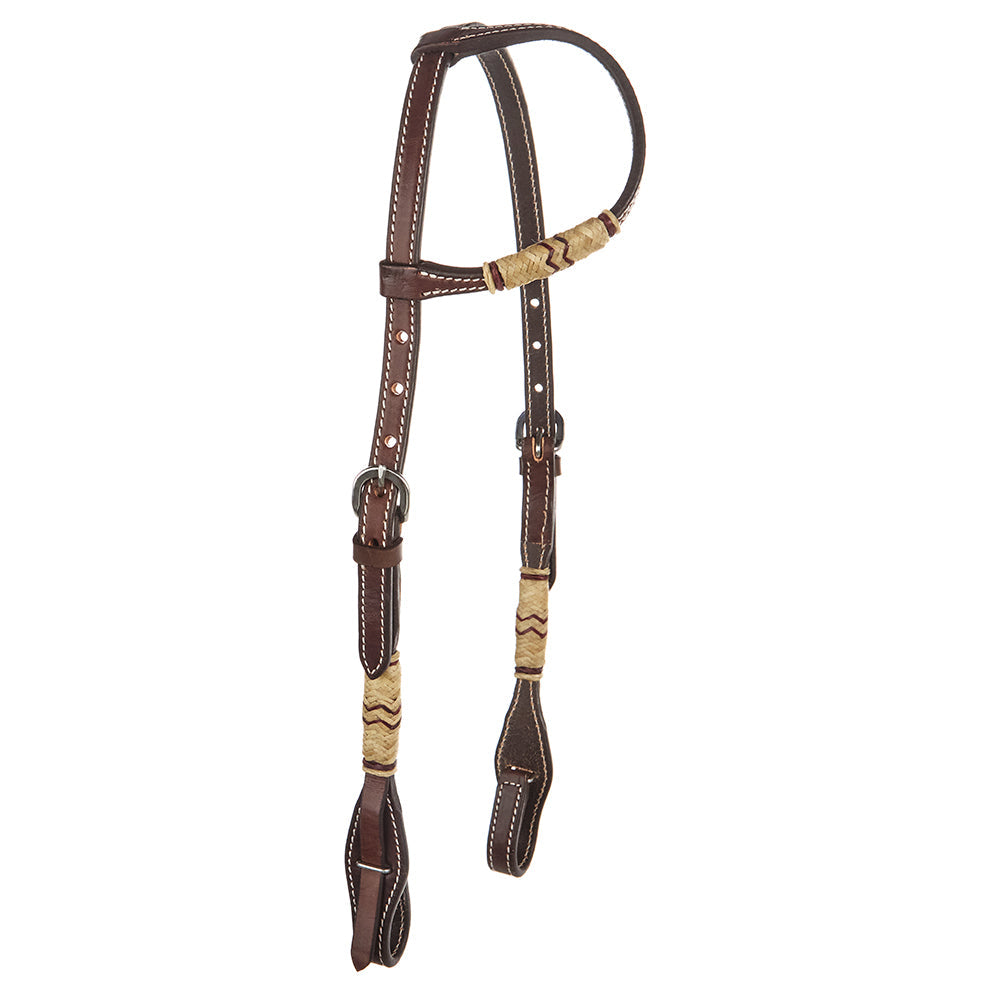 Mayatex WD-SEH1 Chocolate leather single-ear headstall with natural rawhide wraps quick-change on Tampa Home & Garden Store