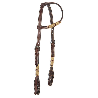 Mayatex WD-SEH1 Chocolate leather single-ear headstall with natural rawhide wraps quick-change on Tampa Home & Garden Store