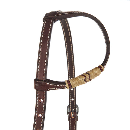 WD-SEH1 Mayatex chocolate brown single-ear headstall with natural rawhide woven noseband on Tampa Home & Garden Store