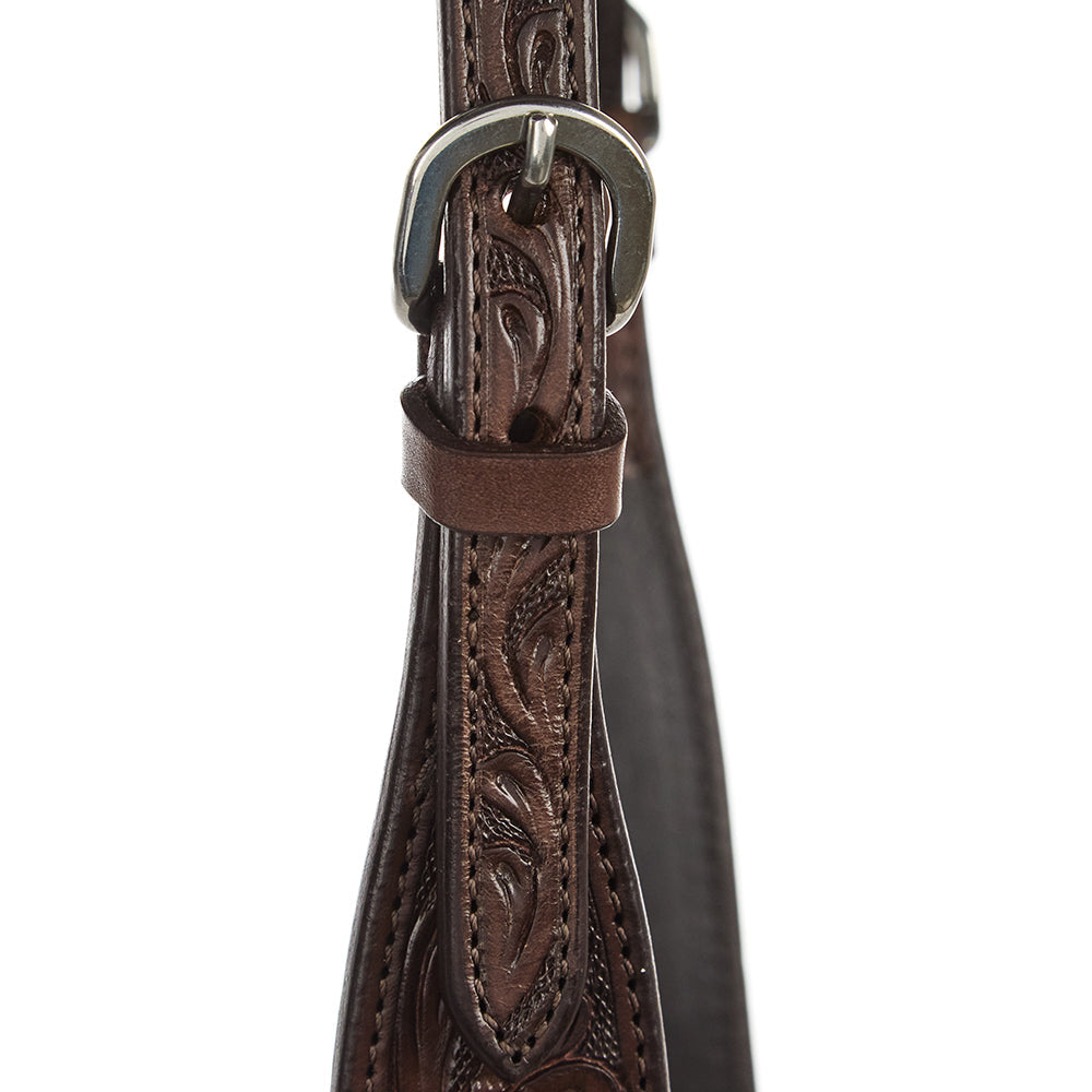 Mayatex WD-SEH3 Chocolate Floral Single Ear Headstall brown tooled leather with silver buckle on Tampa Home & Garden Store