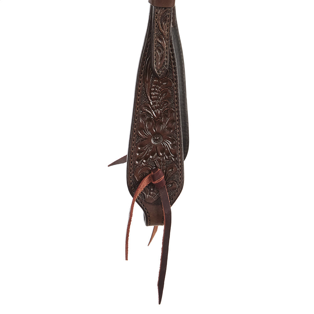 Chocolate Floral Single Ear Headstall WD-SEH3 by Mayatex in brown tooled leather on Tampa Home & Garden Store