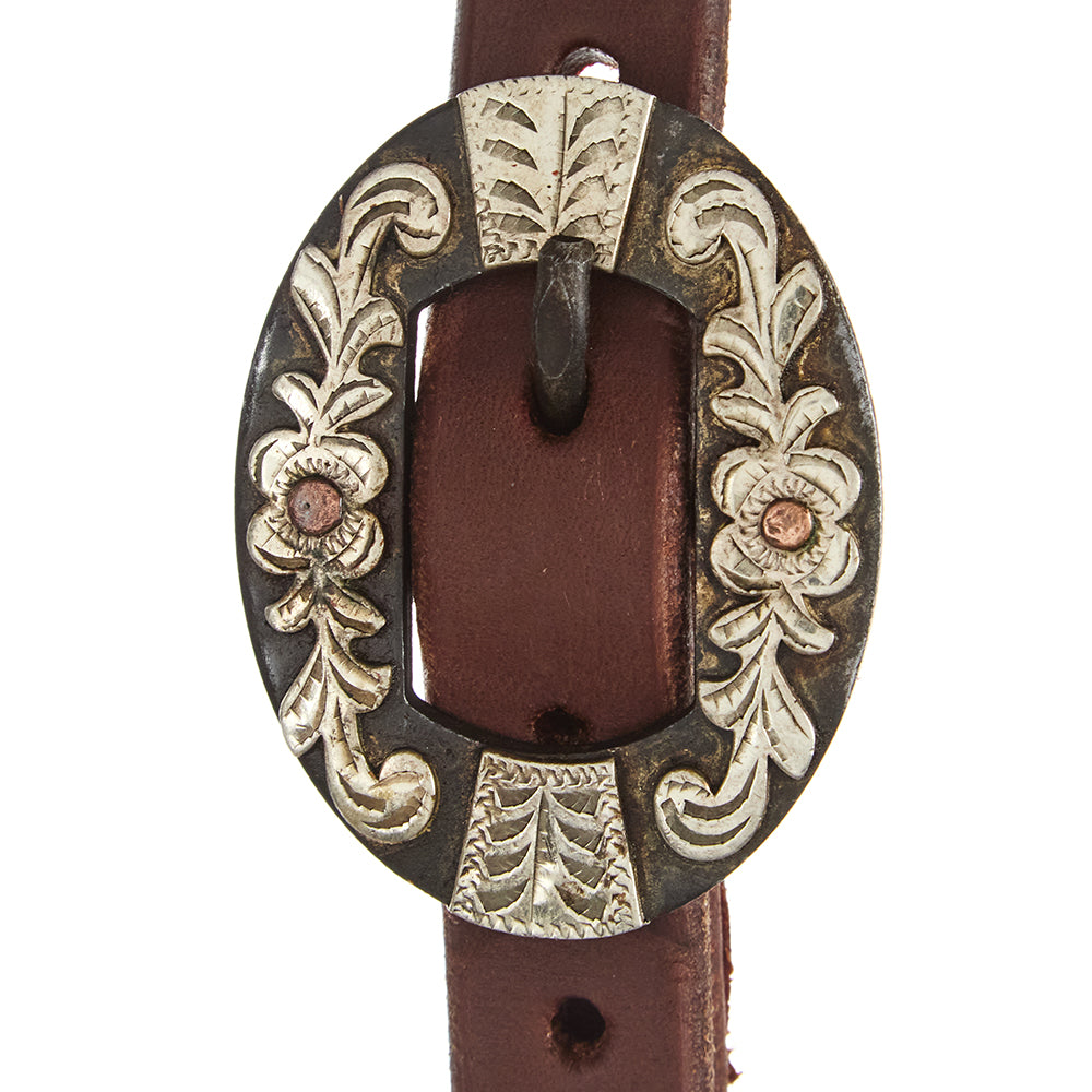 Mayatex WD-SEHO-13 harness leather headstall with silver floral concho on brown leather on Tampa Home & Garden Store