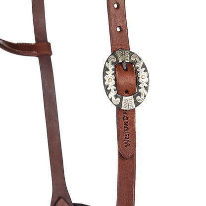 WD-SEHO-13 heavy oil harness leather floral silver bar single-ear headstall with buckle Mayatex on Tampa Home & Garden Store