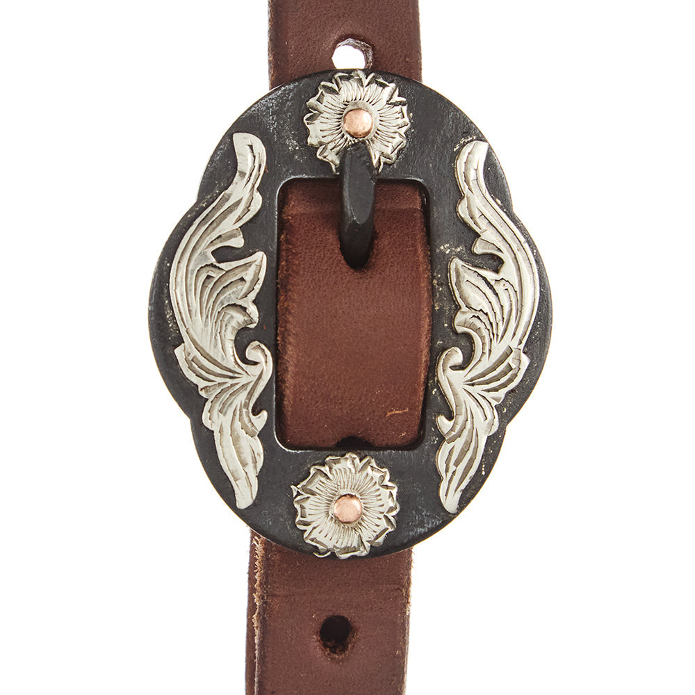 Headstall Mayatex WD-SEHO-18 heavy oil harness leather with double flower buckle single ear on Tampa Home & Garden Store