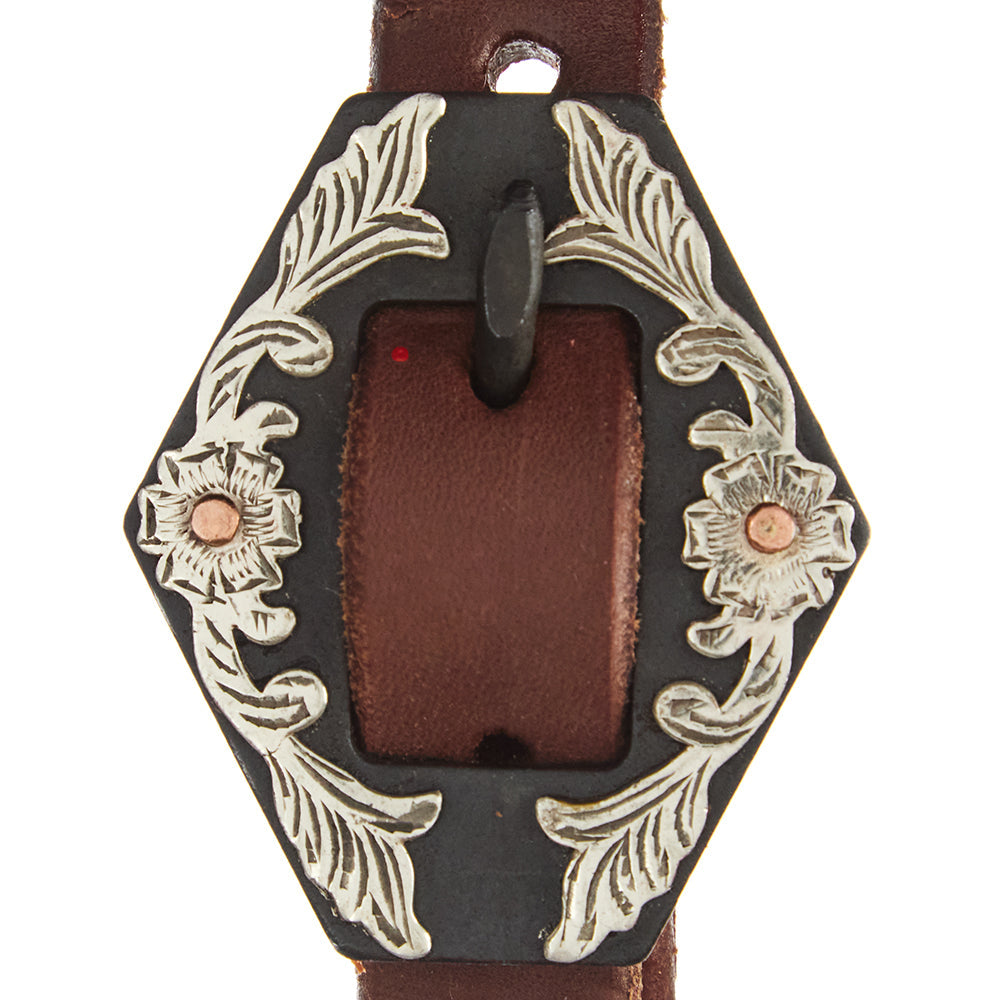 Mayatex heavy oil harness leather single-ear headstall with floral diamond overlay and buckle on Tampa Home & Garden Store