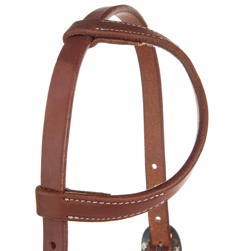 Headstall, brown leather heavy oiled 3/4 harness, double-buckle single-ear design on Tampa Home & Garden Store