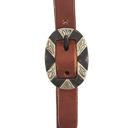 Mayatex heavy oil harness leather slit-ear headstall with oval engraved silver bar buckle on Tampa Home & Garden Store
