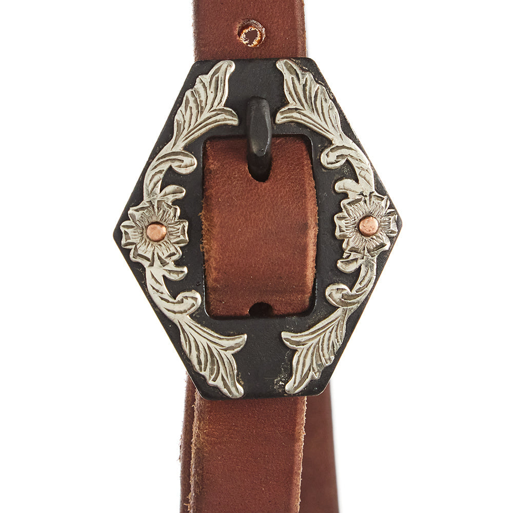 WD-SLEHO-27 heavy oil harness leather slit-ear headstall by Mayatex with floral buckle on Tampa Home & Garden Store