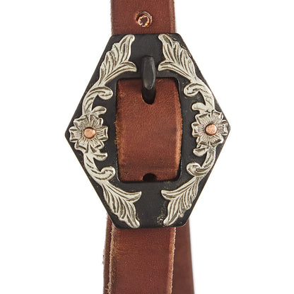 WD-SLEHO-27 heavy oil harness leather slit-ear headstall by Mayatex with floral buckle on Tampa Home & Garden Store