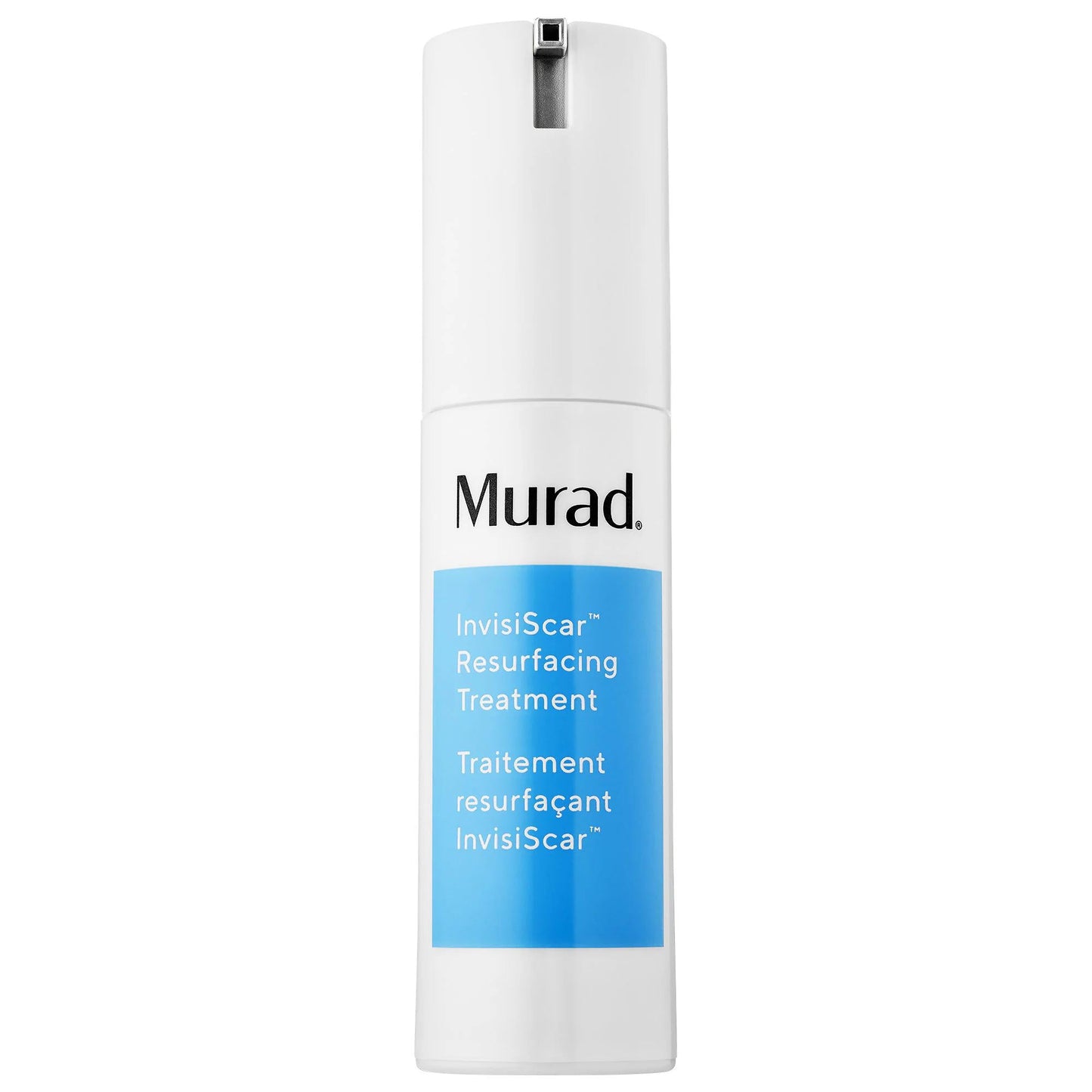 InvisiScar resurfacing treatment bottle by Murad with white pump and blue label on Tampa Home & Garden Store