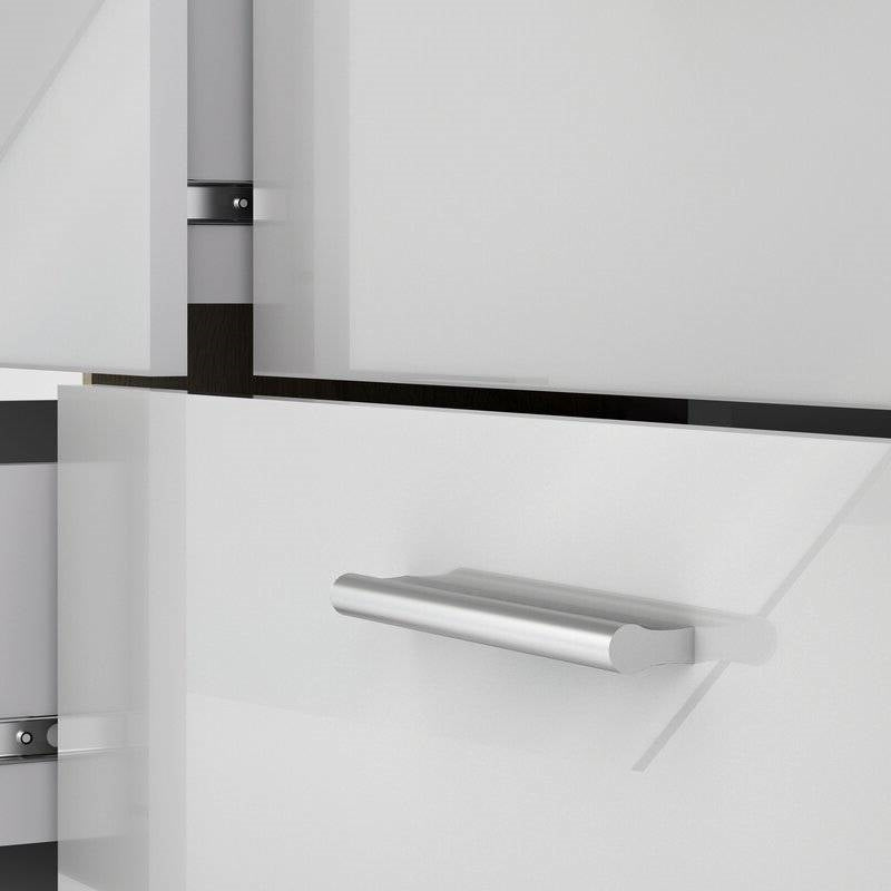 Cómoda doble de 8 cajones en blanco moderno para dormitorio con laterales y superficie de acabado roble