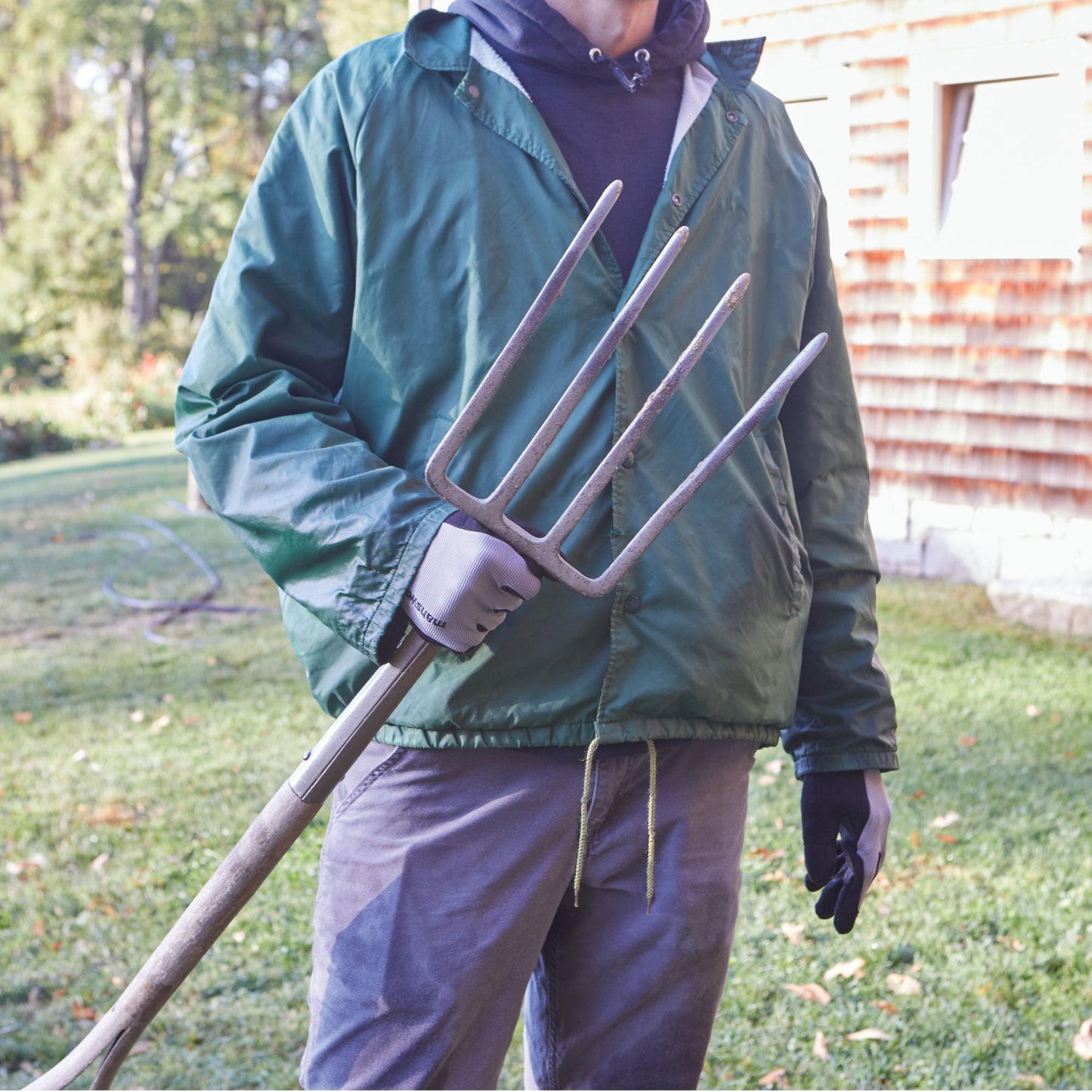 Manswork Performance Gloves gray knit cuffs Womanswork brand in outdoor garden setting on Tampa Home & Garden Store