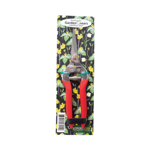 Compact pruning shears with red handles and stainless steel blades, WOMANSWORK branding on Tampa Home & Garden Store