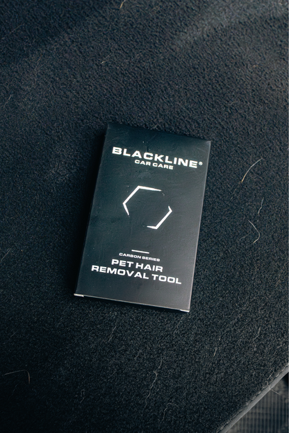 BLACKLINE PET HAIR BRUSH packaging box on dark carpet with Blackline Car Care logo on Tampa Home & Garden Store
