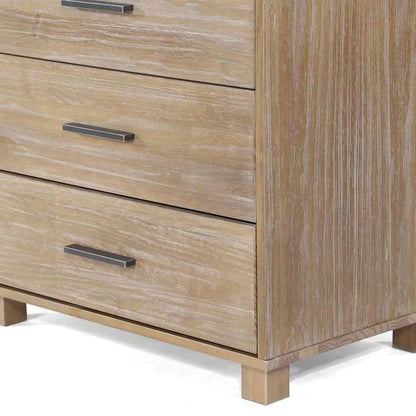 Cómoda de dormitorio de 5 cajones de madera maciza estilo casa de campo moderna con acabado en pino