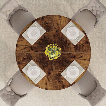 Modern Kitchen 4-Person Circular Dining Table in Rustic Brown Wood Finish