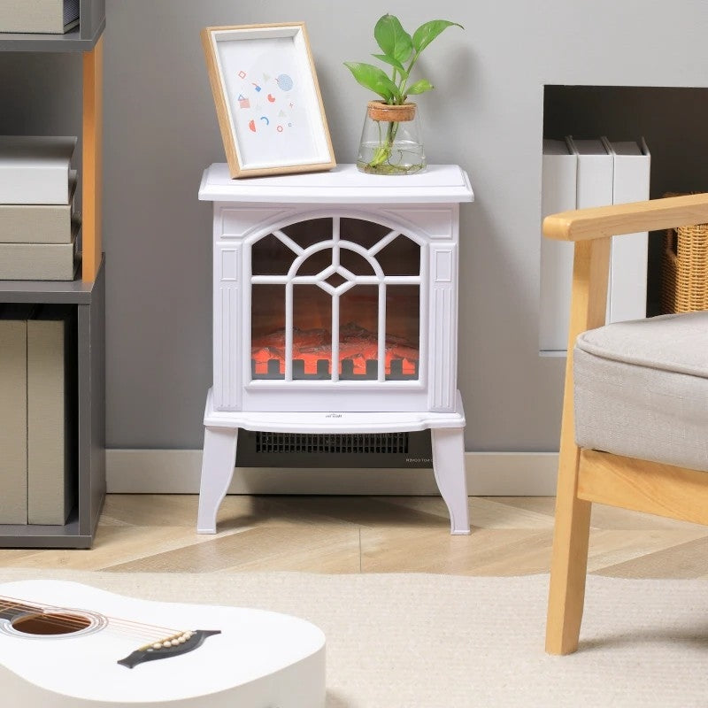 Calefactor eléctrico blanco con efecto de llama de leña realista LED