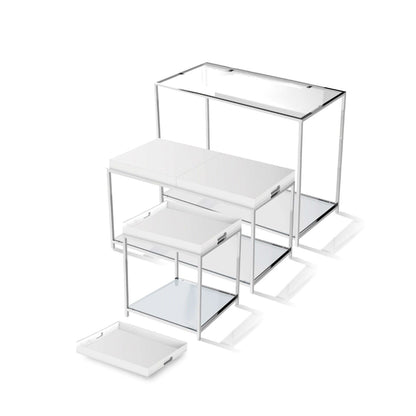 Mesa auxiliar de metal clásica moderna con bandeja extraíble blanca