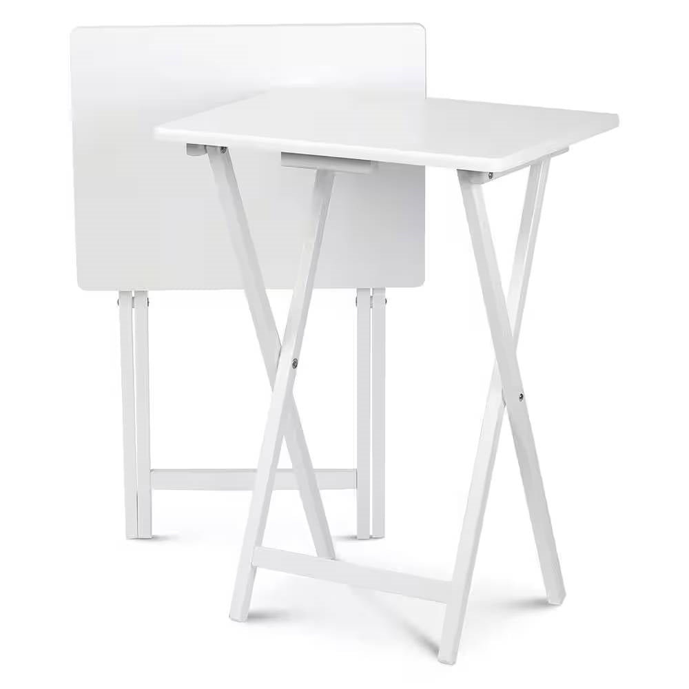 Juego de 2 - Mesa Bandeja Plegable para TV en Acabado de Madera Blanca
