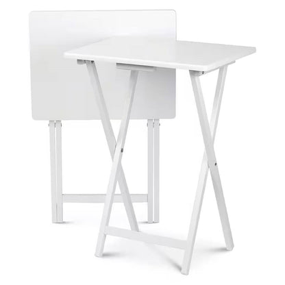 Juego de 2 - Mesa Bandeja Plegable para TV en Acabado de Madera Blanca