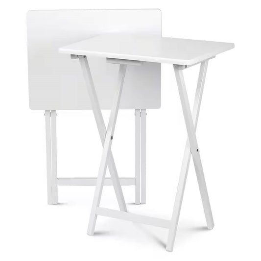 Set of 2 - Folding TV Tray Table in White Wood Finish - Tampa Home & Garden Store