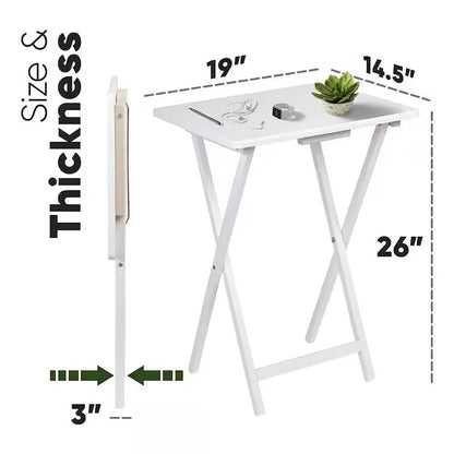 Juego de 2 - Mesa Bandeja Plegable para TV en Acabado de Madera Blanca